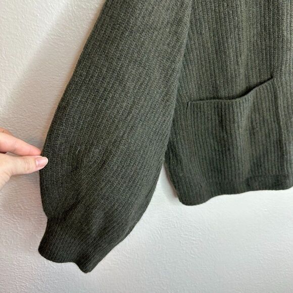 Barbour Theodore Cardigan 12 Olive Green Recycled Wool Pocket UK 16 Oversized - Picture 9 of 10